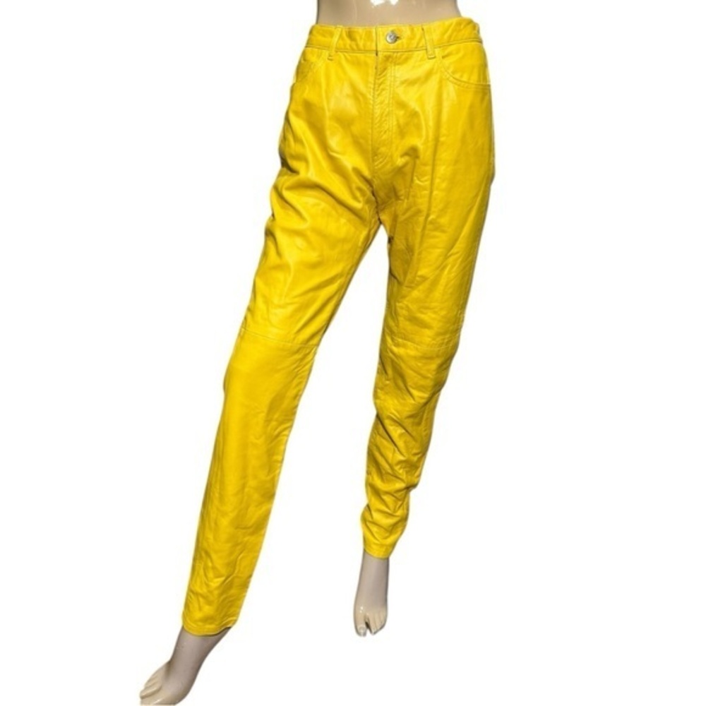 Ralph Lauren Purple Label Vintage Women’s Size 12 Yellow Leather High Rise Jeans